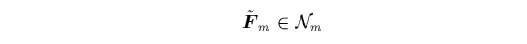 $\textstyle \parbox{11.5cm}{
\begin{displaymath}
\qquad \tilde{{\mbox{\protect\boldmath$F$}}}_m \in {\cal N}_m
\end{displaymath}}$