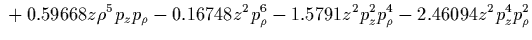 $\displaystyle {}
-0.000575066 \rho^{10}
+0.0186996 z^2 p_\rho^8
+0.0747986 z^2 \rho^2 p_\rho^6
+0.112198 z^2 \rho^4 p_\rho^4$