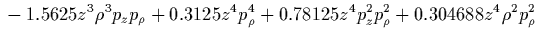 $\displaystyle {}
+0.0269531 z^6 \rho^4
-0.000238448 p_\rho^{12}
-0.00143069 \rho^2 p_\rho^{10}
-0.00357673 \rho^4 p_\rho^8$