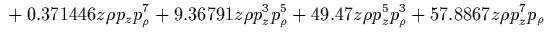$\displaystyle {}
-0.00227277 \rho^4 p_\rho^{10}
-0.00378795 \rho^6 p_\rho^8
-0.00378795 \rho^8 p_\rho^6
-0.00227277 \rho^{10} p_\rho^4$