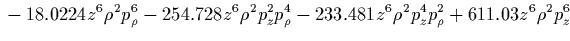 $\displaystyle {}
+0.717845 \rho^2 p_z^2 p_\rho^{10}
+69.1212 \rho^2 p_z^4 p_\rho^8
+1261.44 \rho^2 p_z^6 p_\rho^6
+5009.39 \rho^2 p_z^8 p_\rho^4$