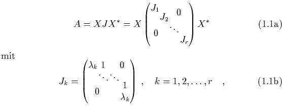 \begin{subequations}
\begin{equation}
A = X J X^*
= X \left( \begin{array}{@{...
...ray} \right)
\; , \quad k=1,2,\ldots,r \quad,
\end{equation}\end{subequations}
