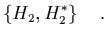 $\displaystyle \left\{ H_2,H_2^* \right\} \quad.$