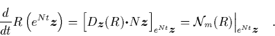 \begin{displaymath}
\quad
\frac{d}{dt} R\left(e^{Nt}{\mbox{\protect\boldmath$z...
...{Nt}{\mbox{\protect\footnotesize\protect\boldmath$z$}}} \quad.
\end{displaymath}