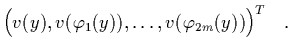 $\displaystyle \Bigl( v(y),v(\varphi_1(y)),\ldots,v(\varphi_{2m}(y))
\Bigr)^T \quad.$