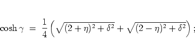 \begin{displaymath}
% Gleichung gibts in Fish93 auch allgemeiner MIT V_1-Abhaen...
...t{(2+\eta)^2+\delta^2} +
\sqrt{(2-\eta)^2+\delta^2}
\right);
\end{displaymath}