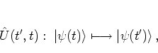 \begin{displaymath}
{\hat{U}}(t',t): \; \left\vert \psi(t) \right> \longmapsto \left\vert \psi(t') \right>,
\end{displaymath}