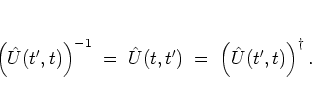 \begin{displaymath}
\left( {\hat{U}}(t',t) \right)^{-1}
\; = \; {\hat{U}}(t,t')
\; = \; \left( {\hat{U}}(t',t) \right)^\dagger.
\end{displaymath}