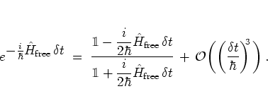 \begin{displaymath}
e^{ \textstyle -\frac{i}{\hbar}\H_{\mbox{\scriptsize free}} ...
...
\!\left(\frac{\delta t}{\hbar}\right)^{\!\!\!3}
\bigg) \, .
\end{displaymath}