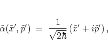 \begin{displaymath}
\tilde{\alpha}(\tilde{x}',\tilde{p}')
\; = \; \frac{1}{\sqrt{2\hbar}}
\left( \tilde{x}'+i\tilde{p}' \right) ,
\end{displaymath}
