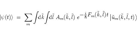 \begin{displaymath}
\left\vert \psi(t) \right>
\; = \; \sum_m \int\!\! {\mbox{...
...e{l})t} \,
\big\vert \tilde{u}_m(\tilde{k},\tilde{l},t) \big>
\end{displaymath}